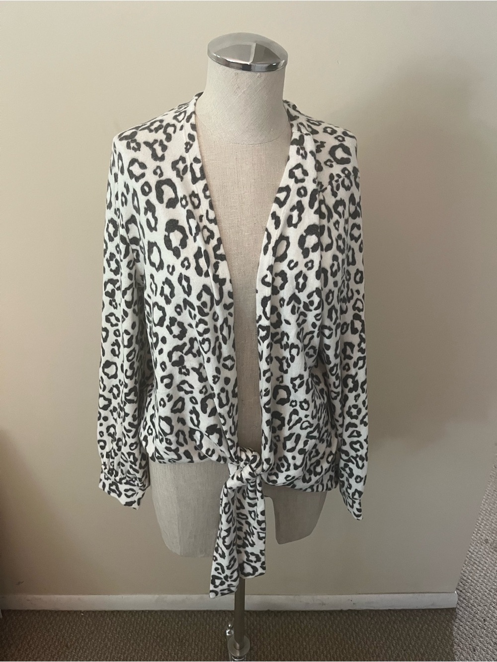 Chico's White & Black Leopard Tie-Front Jacket